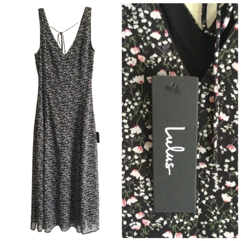 NWT Lulus Floral Print V-Neck Front & Back Maxi Dress